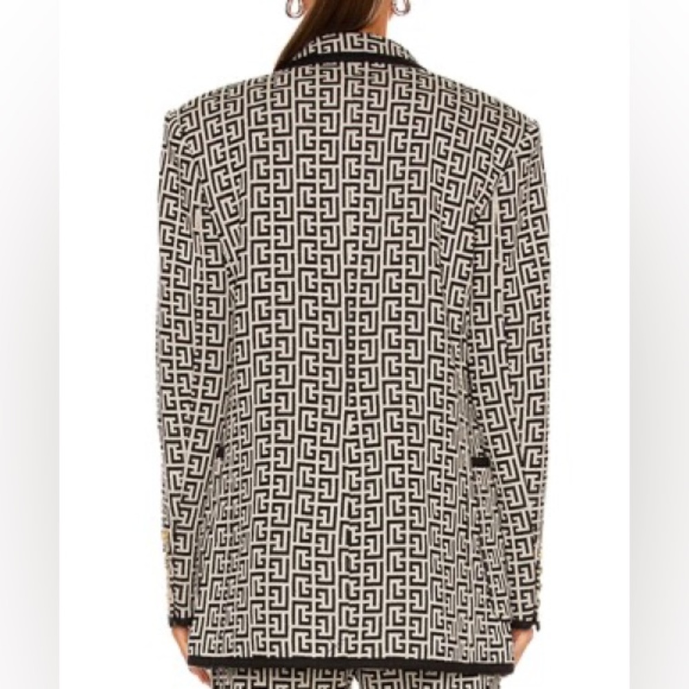 Balmain Black & White Geometric Double-Breasted Blazer - Picture 3 of 8